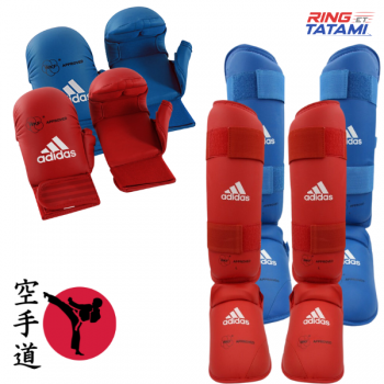pack de protections de karate de 2 couleurs rouge et bleu adidas